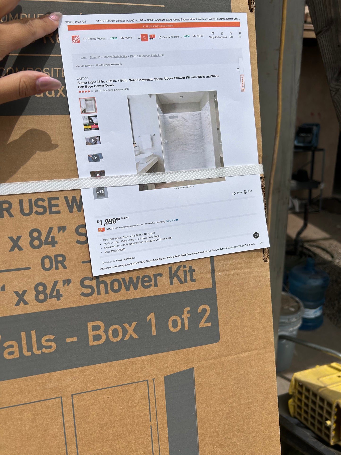Castico solid, composite stone, shower kit with walls 