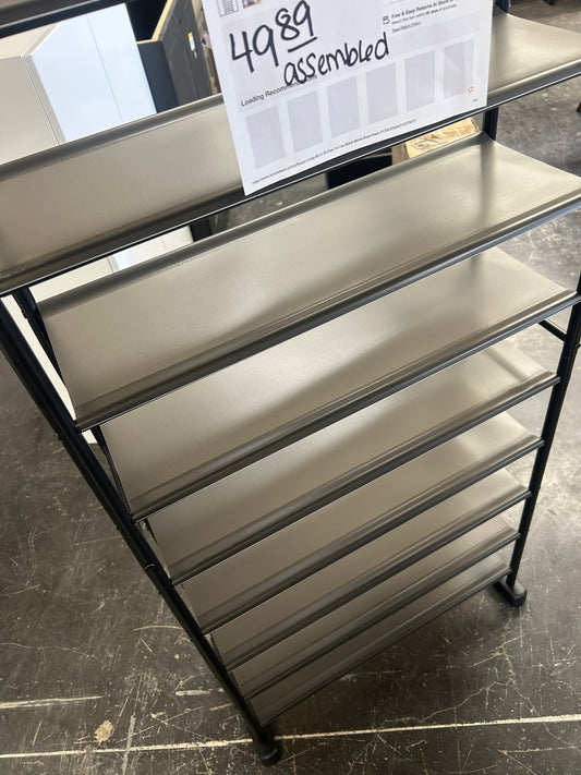 10 tier, black metal shoe rack