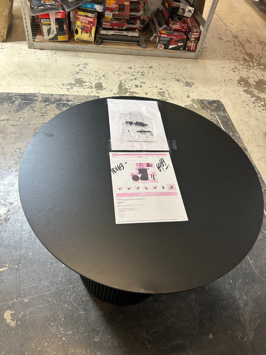 Wood, black pedestal base round dining table 