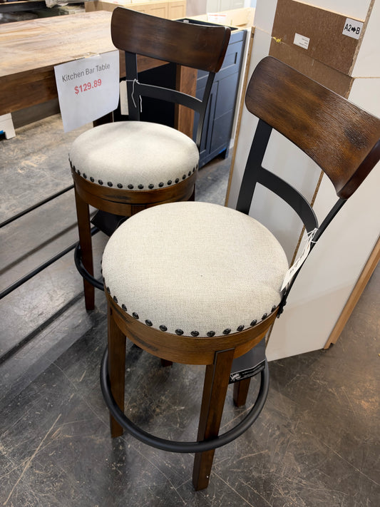 Brown high back wood bar stools 