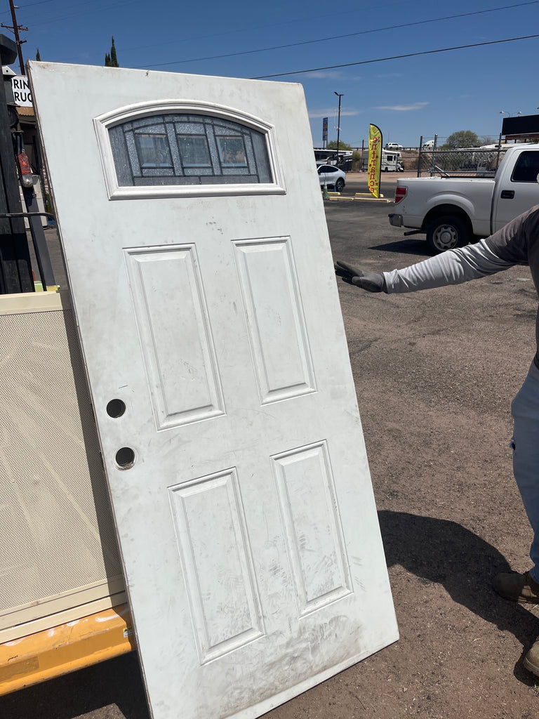 Leaded glass steel door