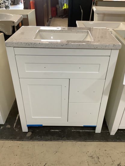 31 in. White Vanity w/ Silver Ash Marble Top