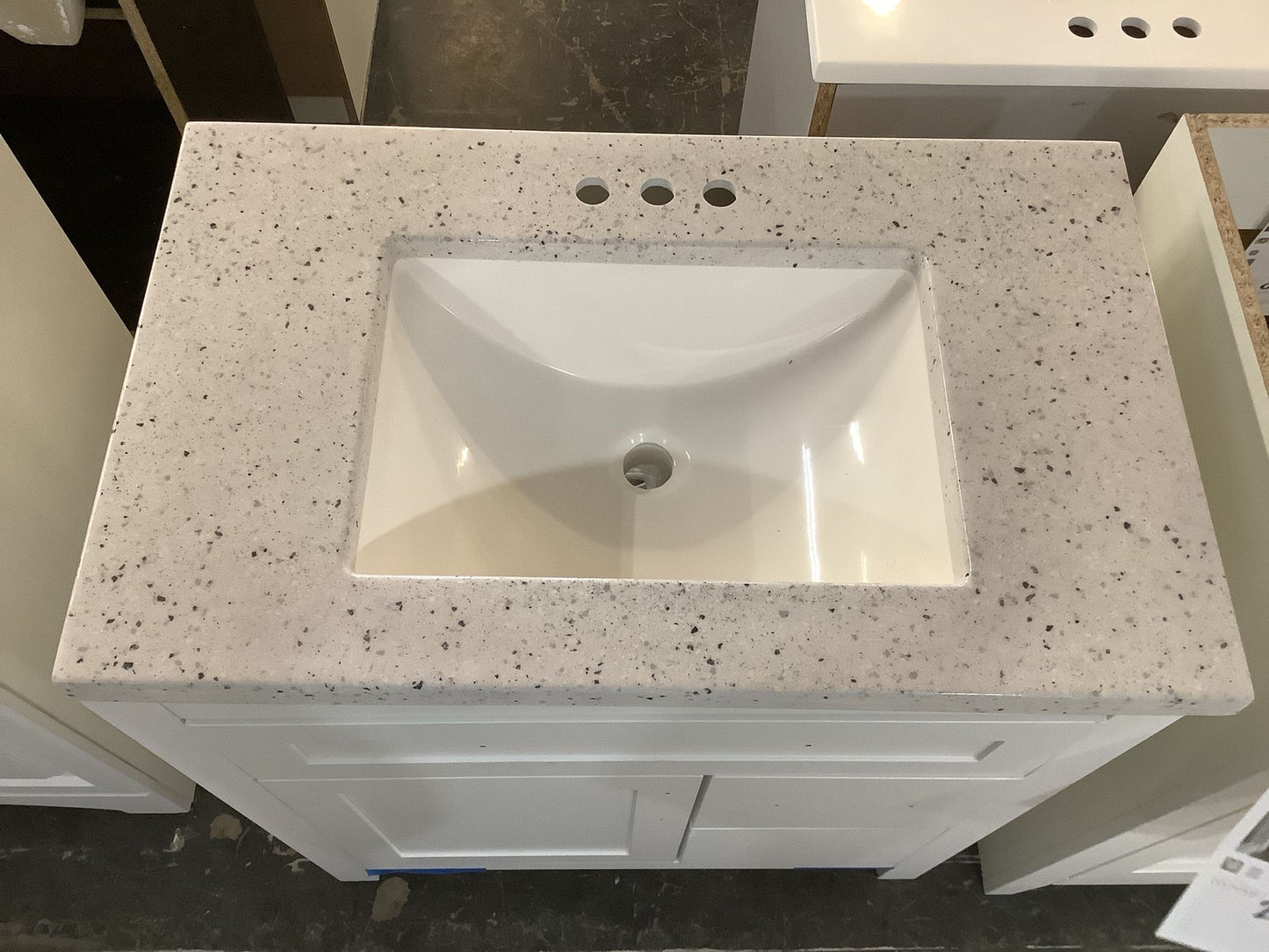 31 in. White Vanity w/ Silver Ash Marble Top