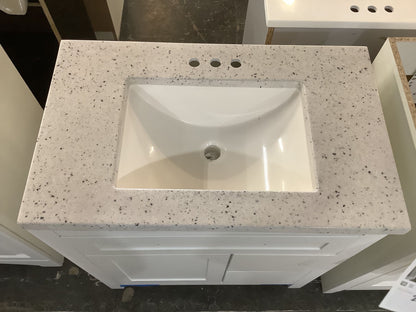 31 in. White Vanity w/ Silver Ash Marble Top