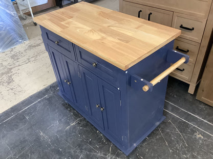 Kitchen Island w/ Wheels, Navy Blue