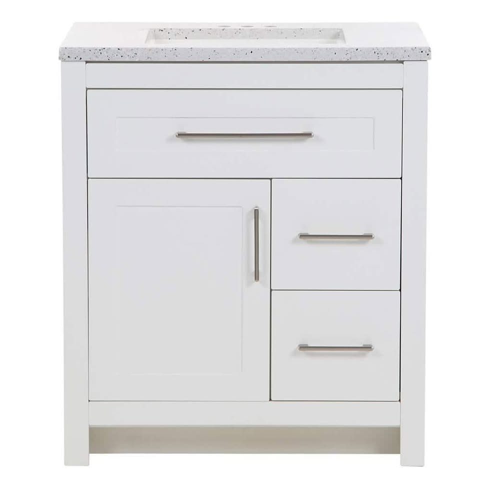 31 in. White Vanity w/ Silver Ash Marble Top