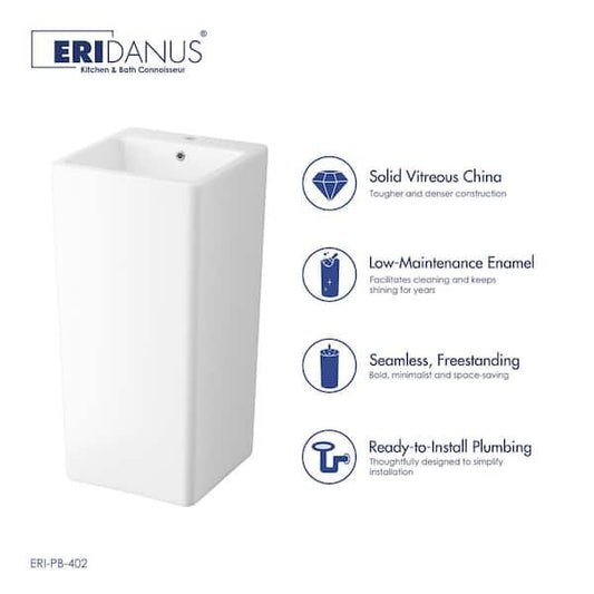Tall Square Free Standing Pedestal Sink (NO FAUCET)