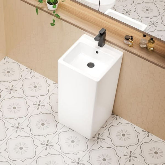Tall Square Free Standing Pedestal Sink (NO FAUCET)