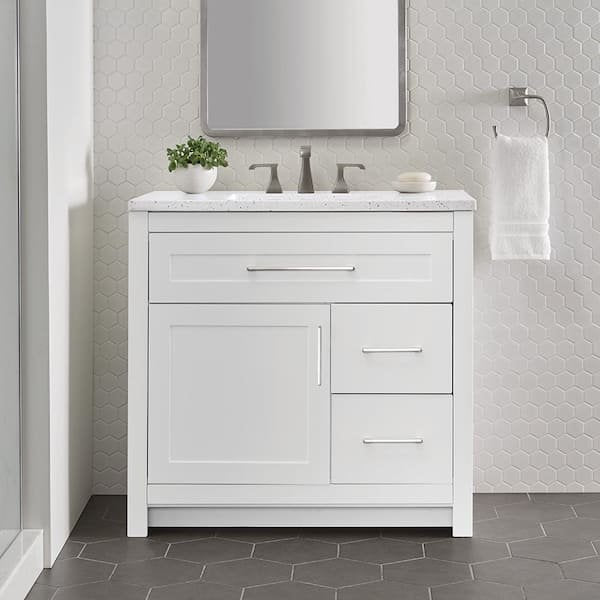 Clady 37 in. Single Sink White Bath Vanity w/ Sink Top