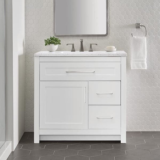 Clady 37 in. Single Sink White Bath Vanity w/ Sink Top