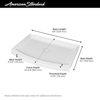 Curve Alcove Shower Pan Base w/ Center Drain