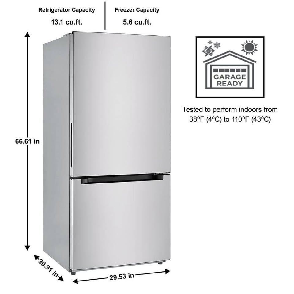 Vissani 30 in. 18.7 cu. ft. Bottom Freezer Refrigerator
