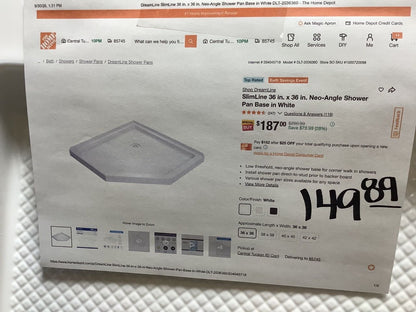 Neo-Angle Shower Pan Base, White