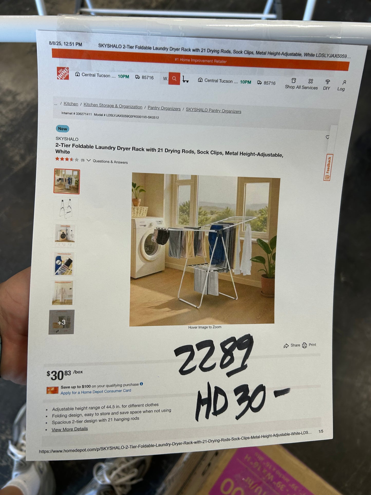 Foldable, laundry dryer rack