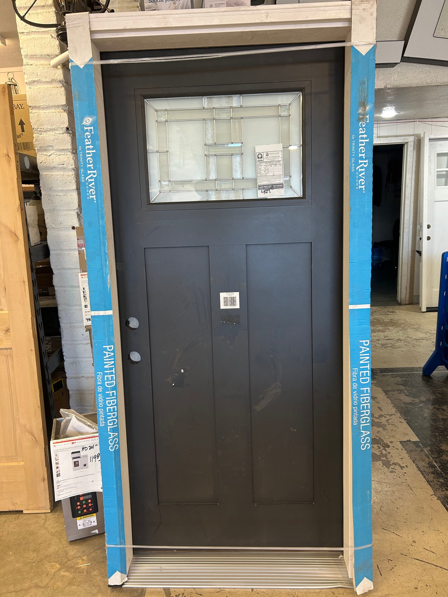 Craftsman style leaded glass front door