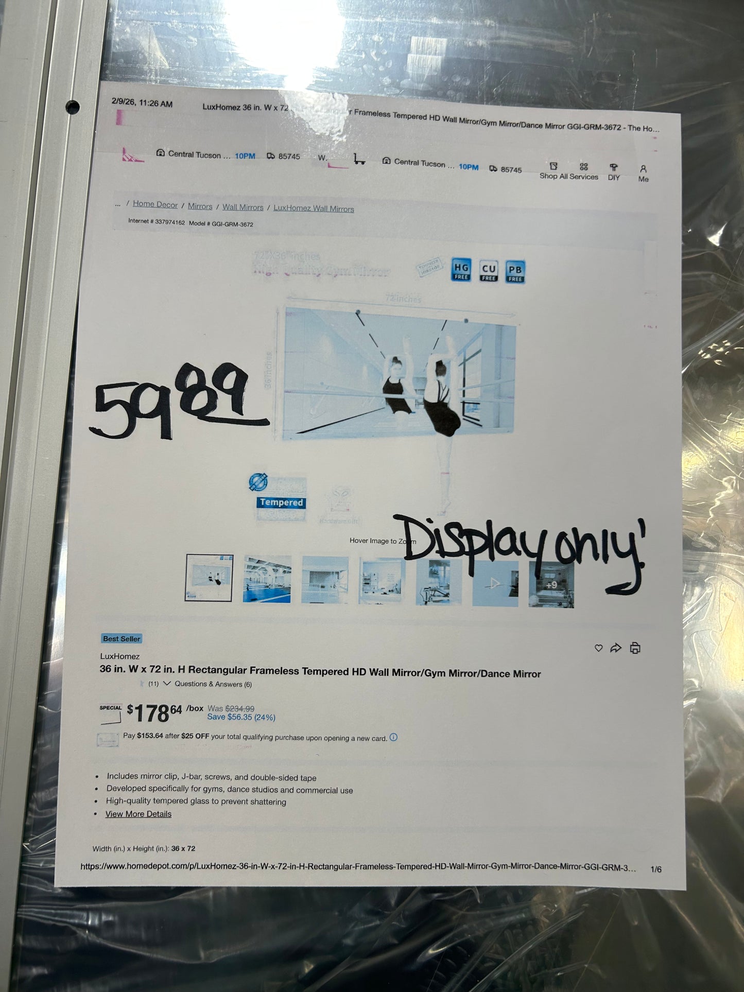 Wall mirror, gym, mirror, dance mirror