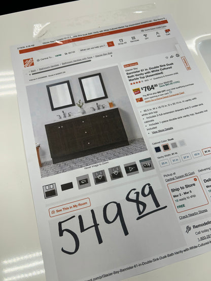 Banister 61 inch double sink bathroom vanity