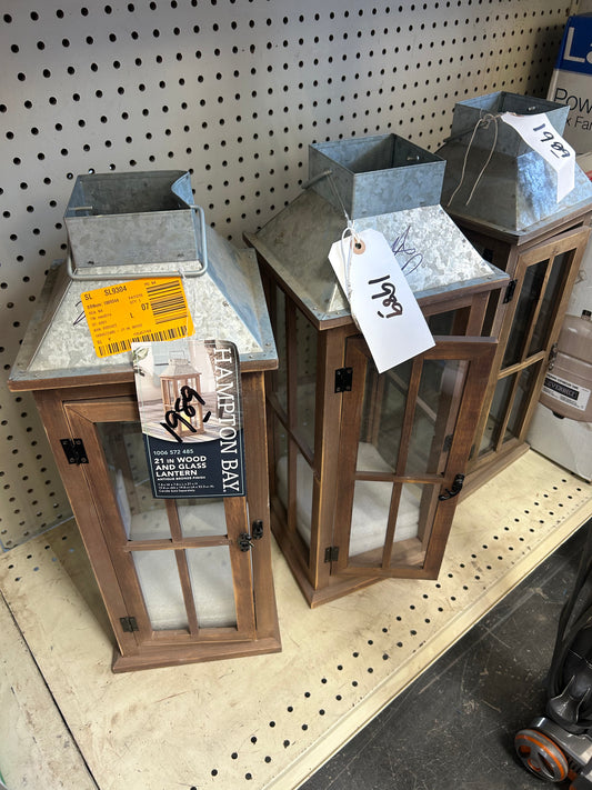 Hampton Bay wood and glass lantern