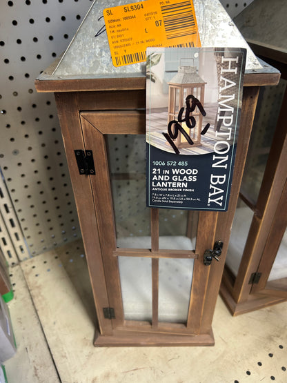 Hampton Bay wood and glass lantern