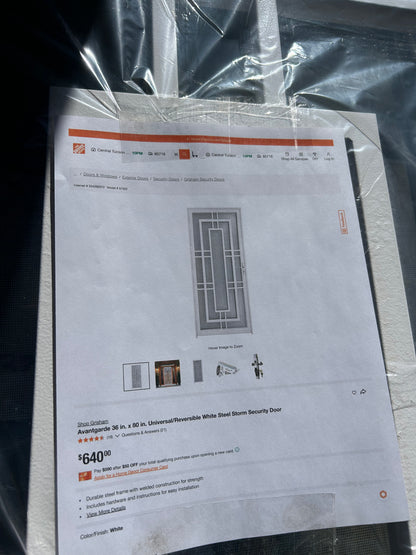 Universal white steel storm security door ￼