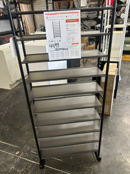 10 tier, black metal shoe rack