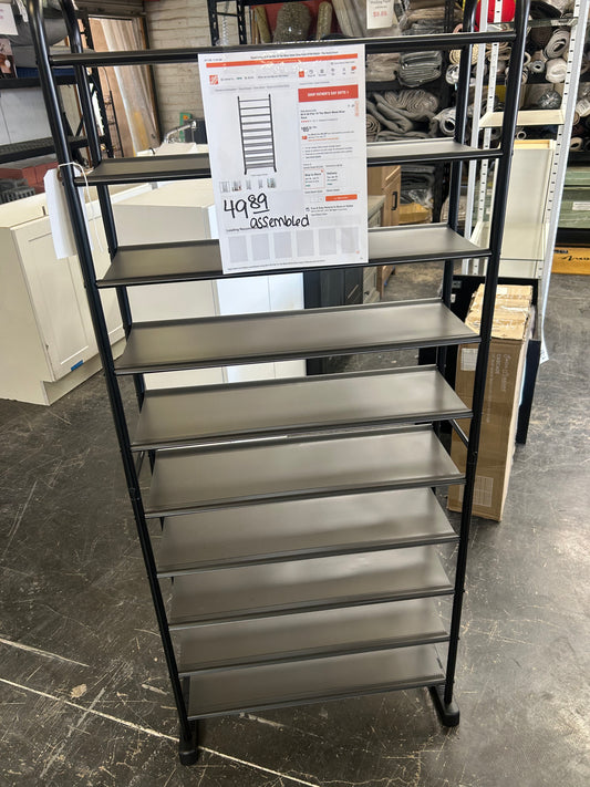 10 tier, black metal shoe rack
