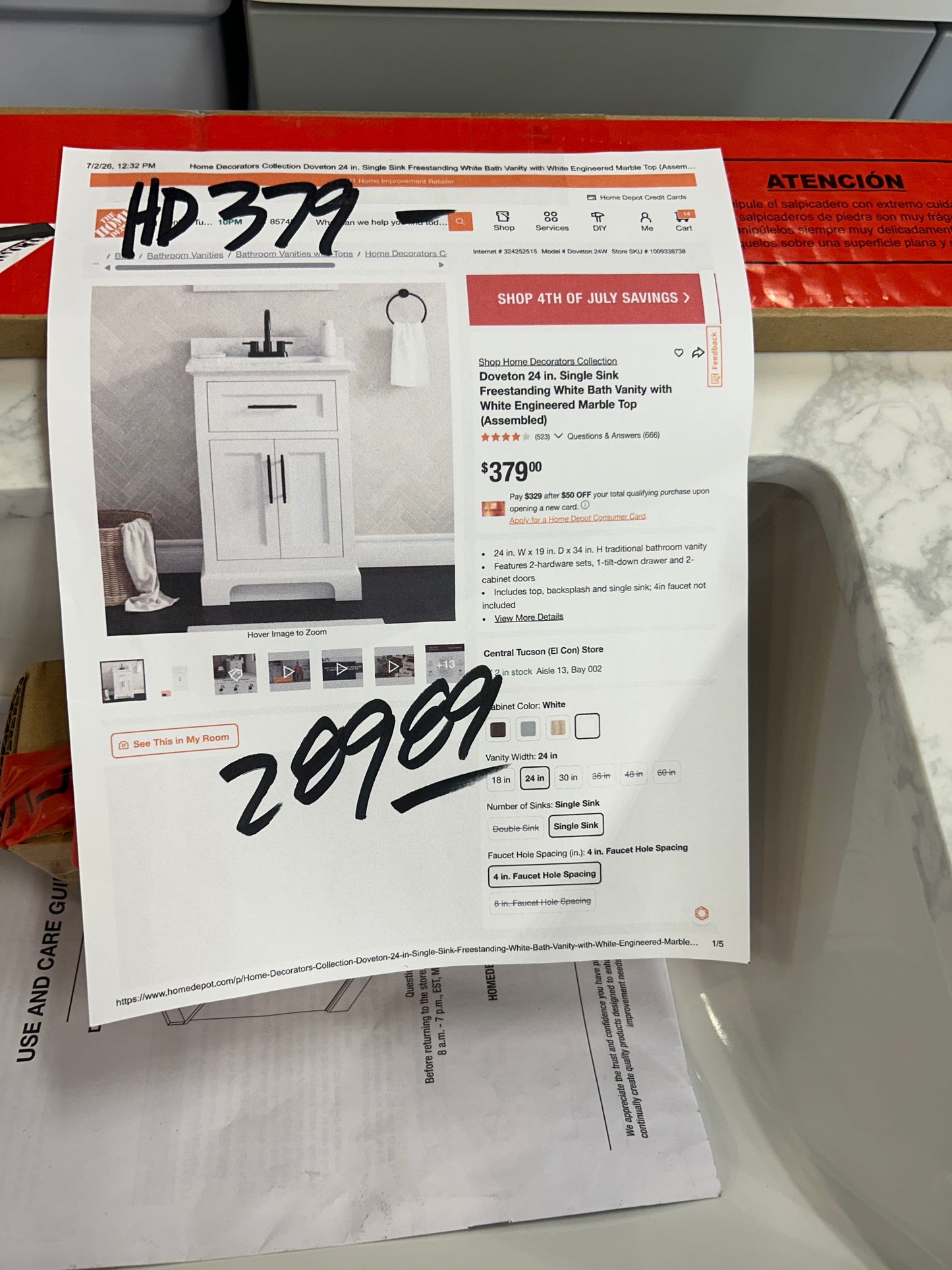 Doveton 24” single sink bathroom vanity