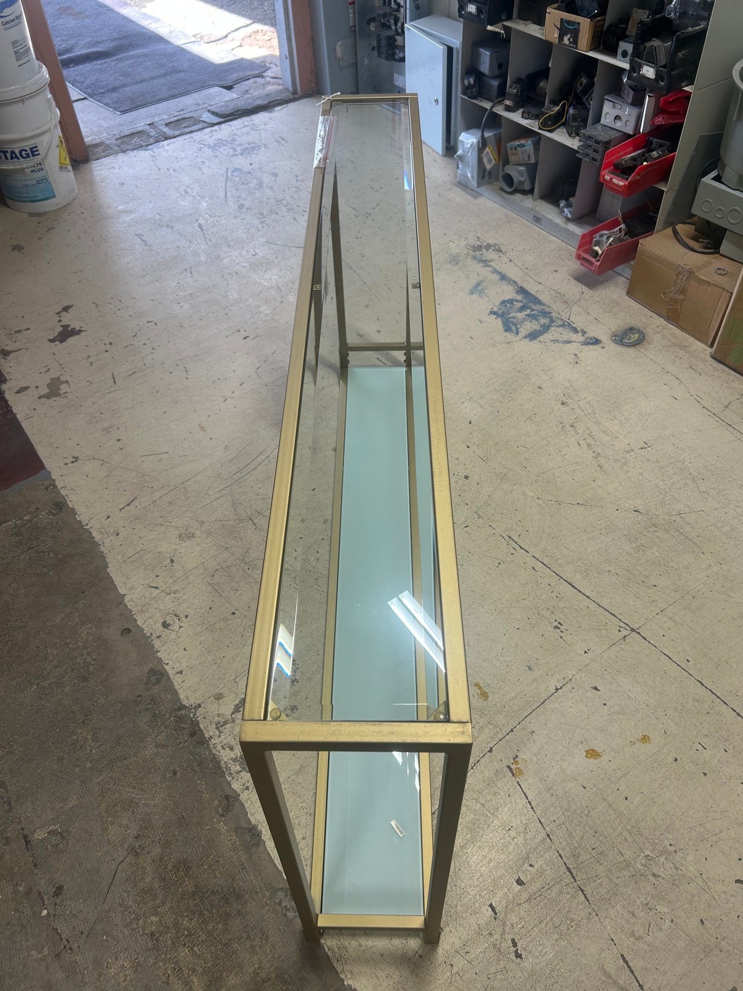 Brass clear, rectangle, glass console table