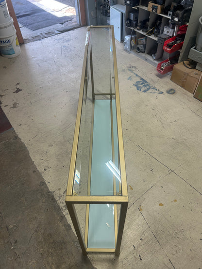Brass clear, rectangle, glass console table