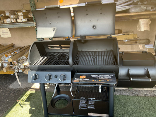 Dual fuel 3-burner propane/charcoal smoker ￼