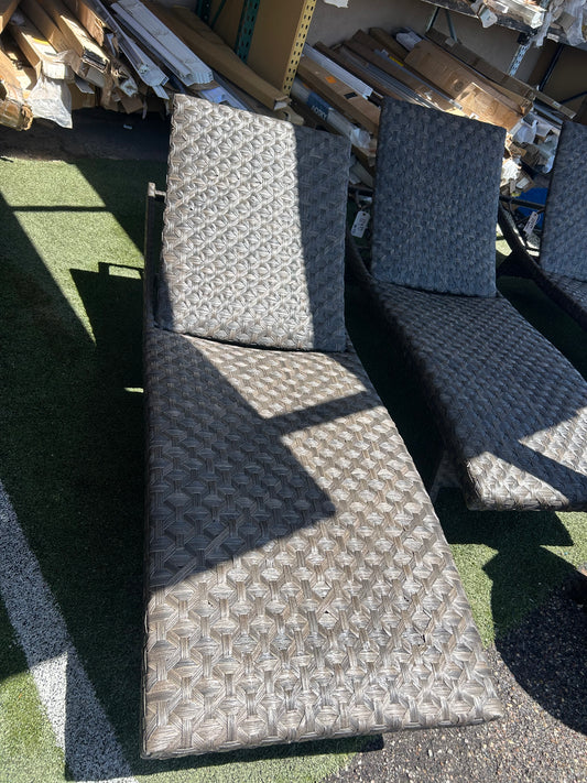 Brown, folding wicker outdoor lounge chairs ￼