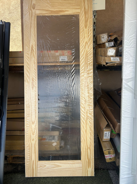 Unfinshed Clear Pine Wood Mirrored Door