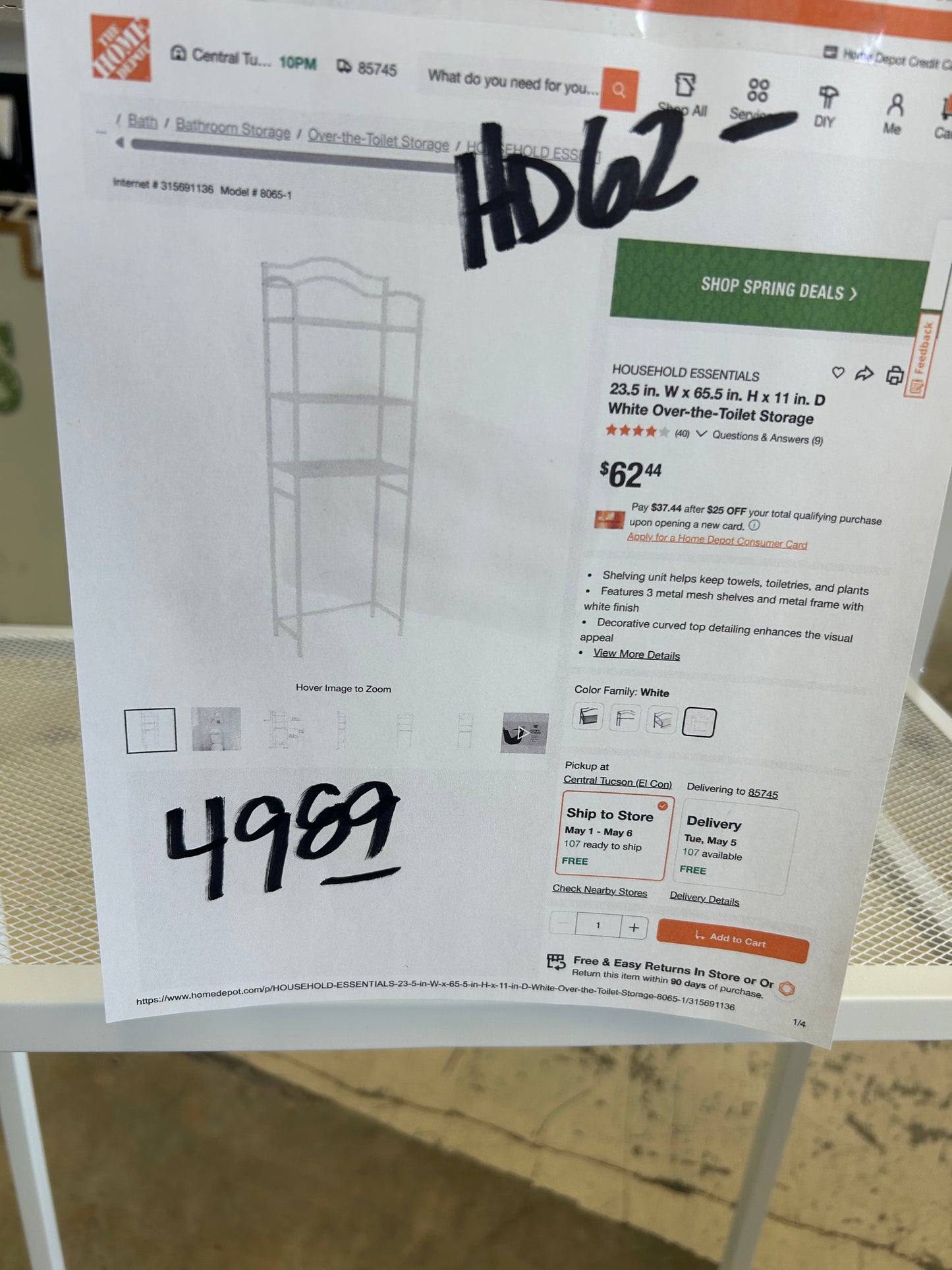 Over the Toilet Storage Rack