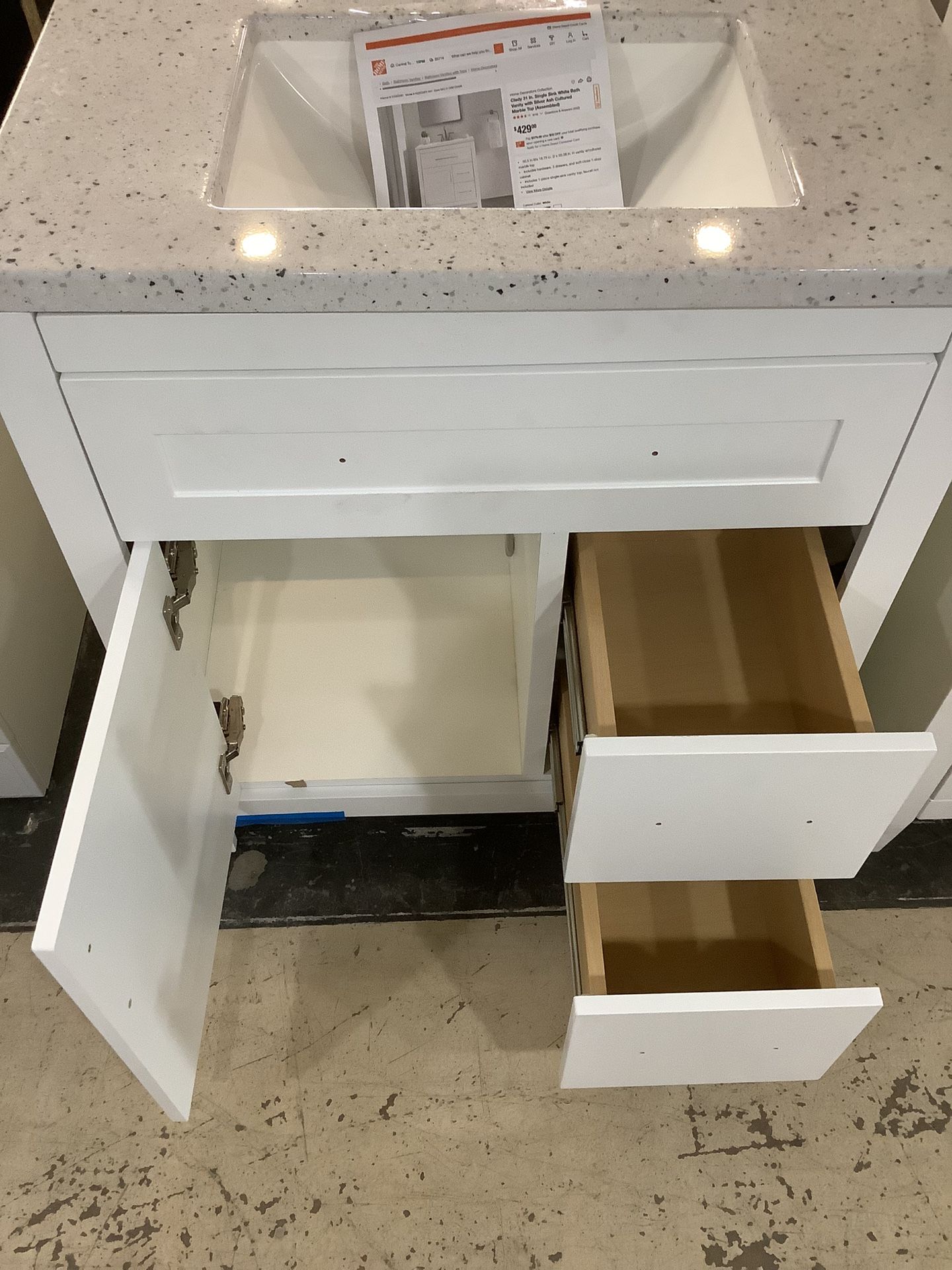 31 in. White Vanity w/ Silver Ash Marble Top