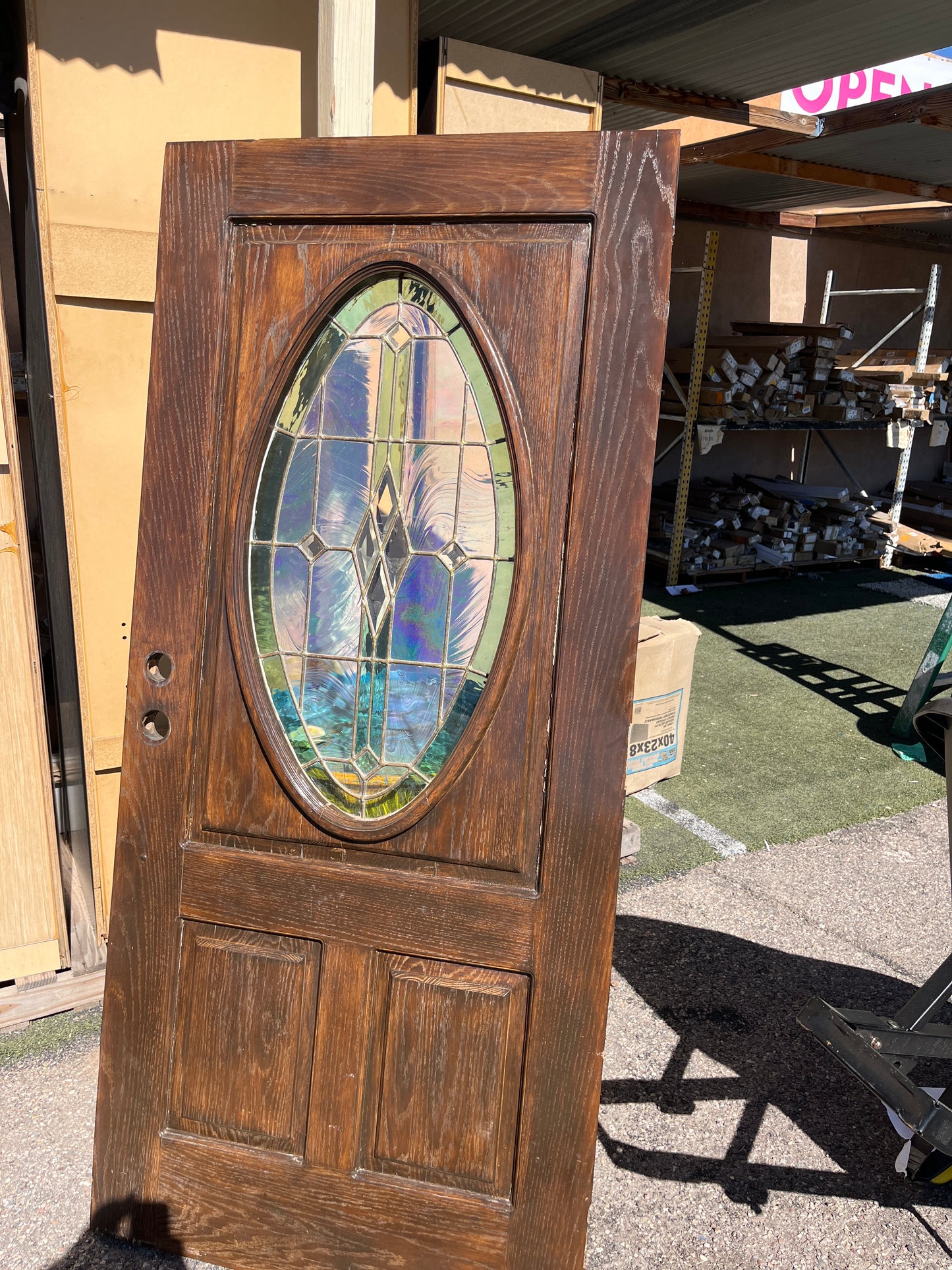 Oval glass wood front door
