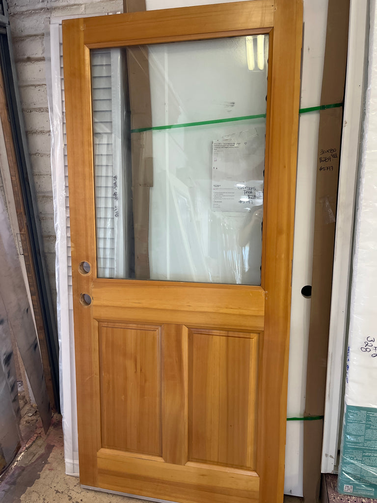 Two panel wood and glass door