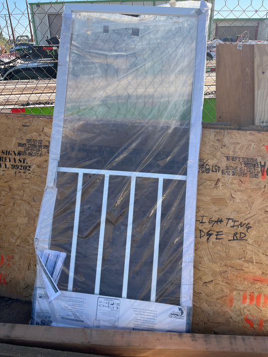 White metal screen door