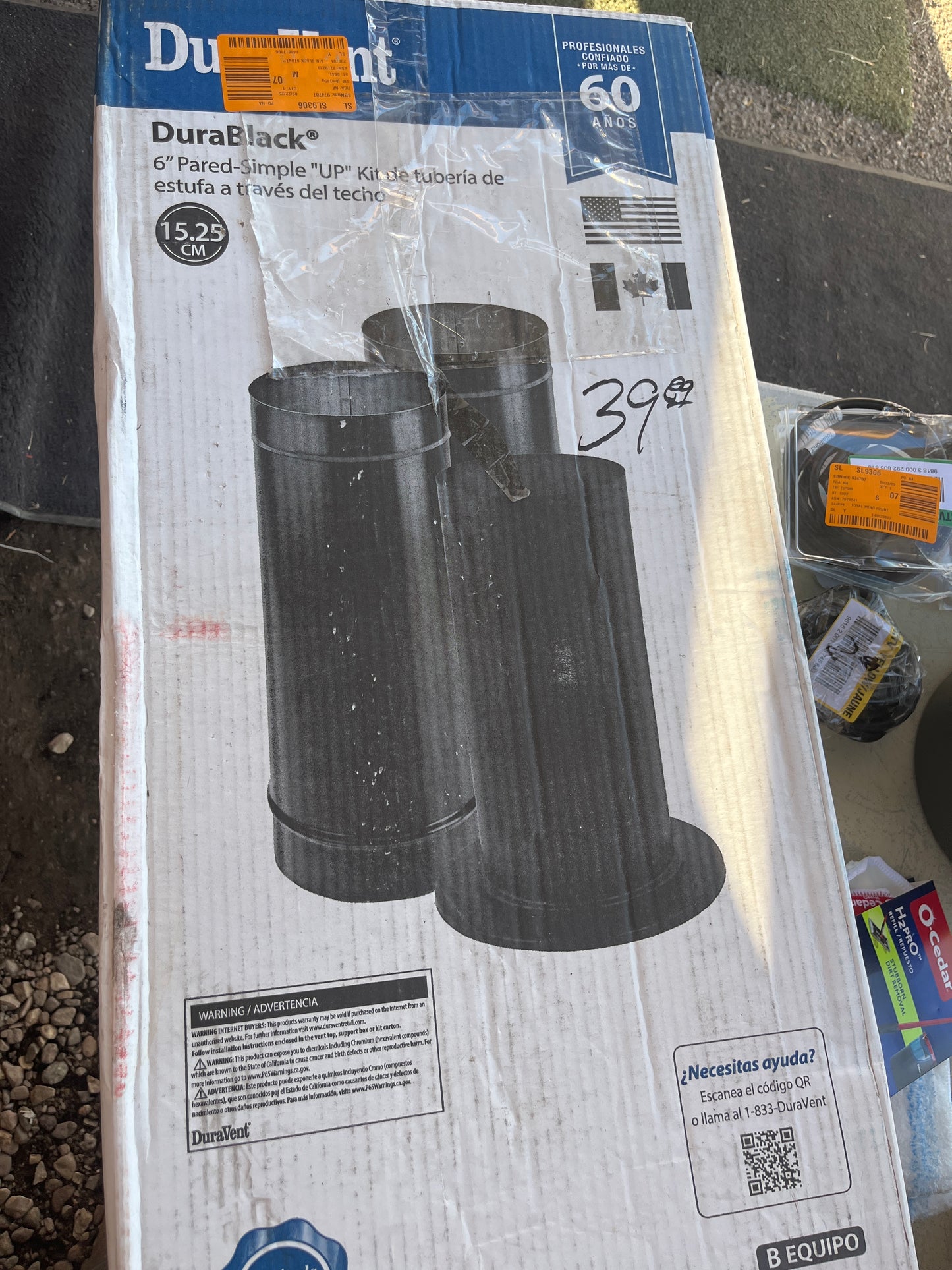 Dura vent 6 inch single wall through the ceiling, stove pipe kit