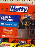 Hefty ultra strong 33 gallon trashcan liners