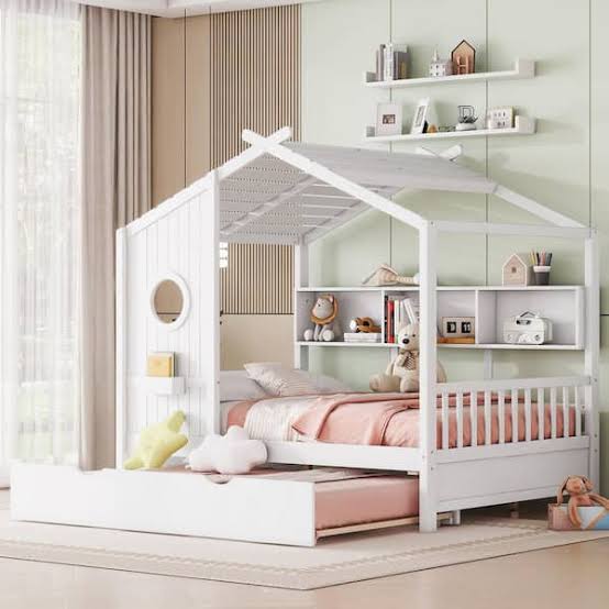 White Wood Frame Full Size Platform Bed