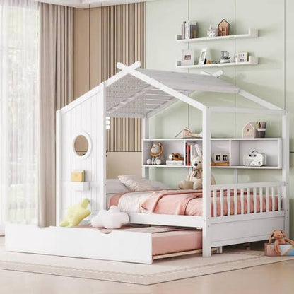 White Wood Frame Full Size Platform Bed
