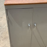 Metal two door cabinet with wood top